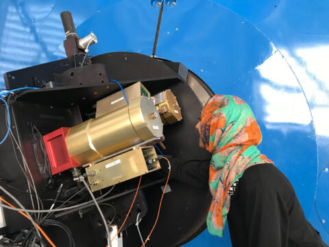 Munazza Alam calibrates the Magellan Clay Telescope at Las Campanas Observatory in Chile.