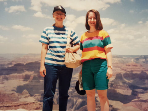 Karen Layou standing with her mother at the rim of the Grand Canyon