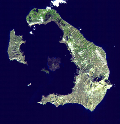 A satellite of Santorini showing the five islands. A satellite of Santorini showing the five islands.