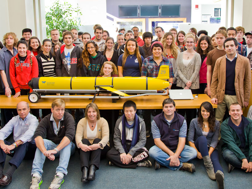 Zdenka Willis and Rutgers students with an ocean glider.