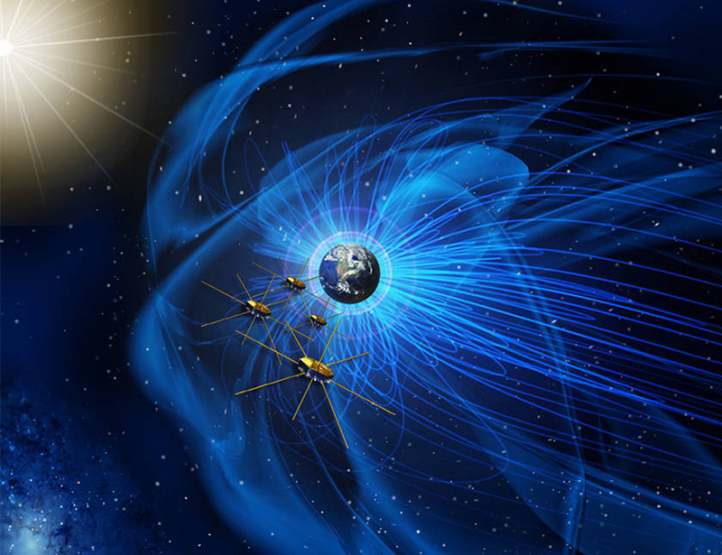 Artist rendition of the MMS mission orbiting in formation the Earth’s magnetosphere