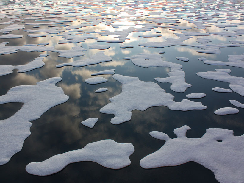 Sea ice floats in the southern Arctic Ocean.
