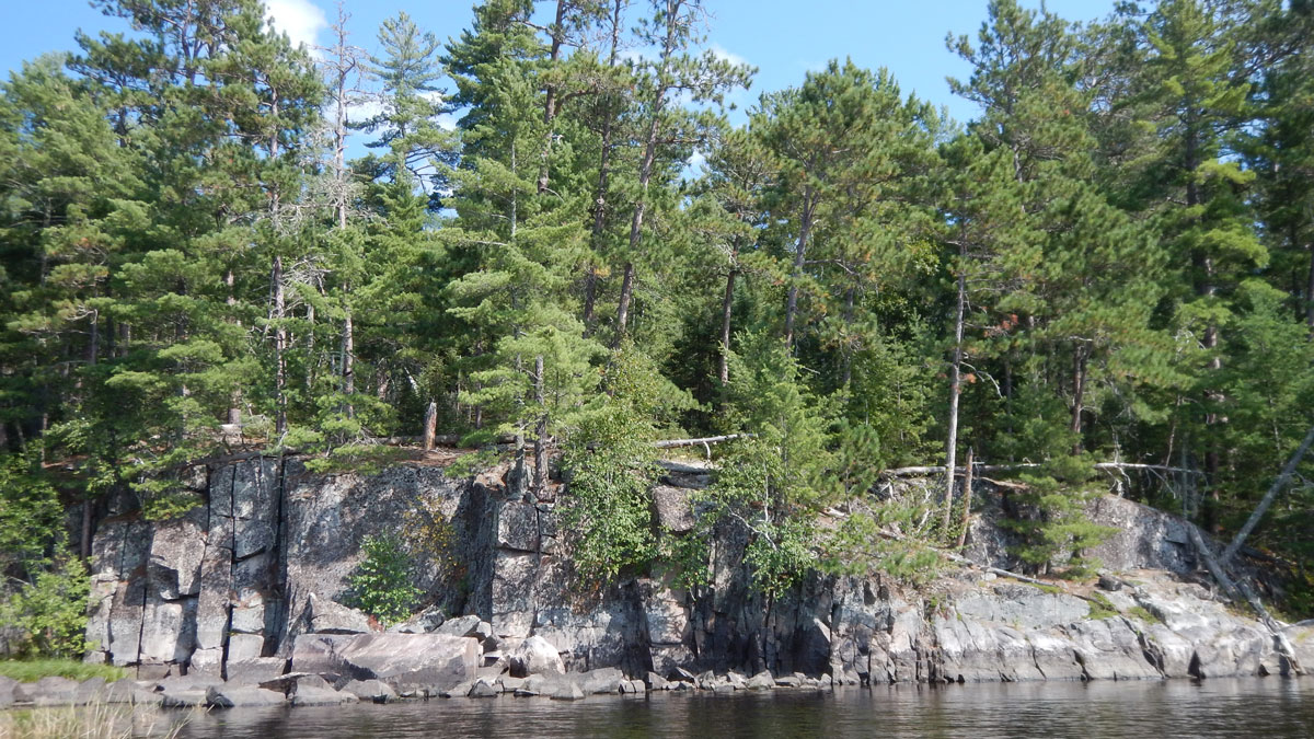 Exposed Precambrian bedrock in the Boundary Waters Canoe Area Wilderness in northeast Minnesota