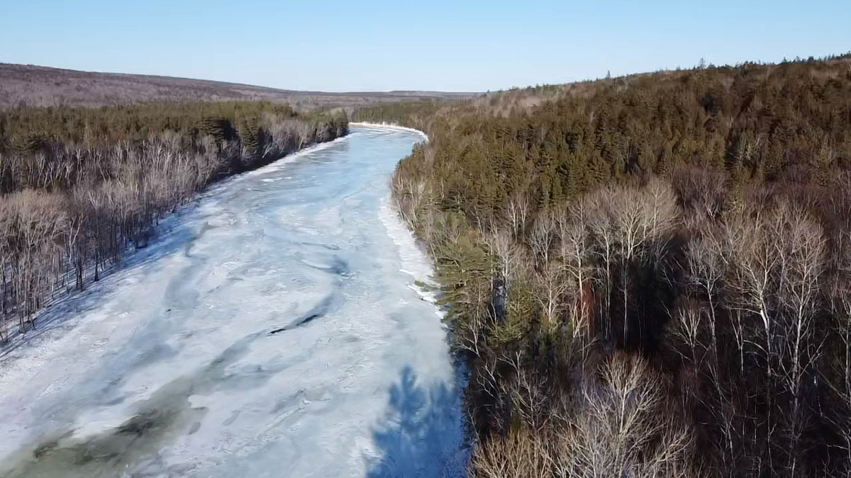 River ice during the winter in the Little Southwest Miramichi River (Tooadook in Mi’kmaq) located in New Brunswick, Canada.