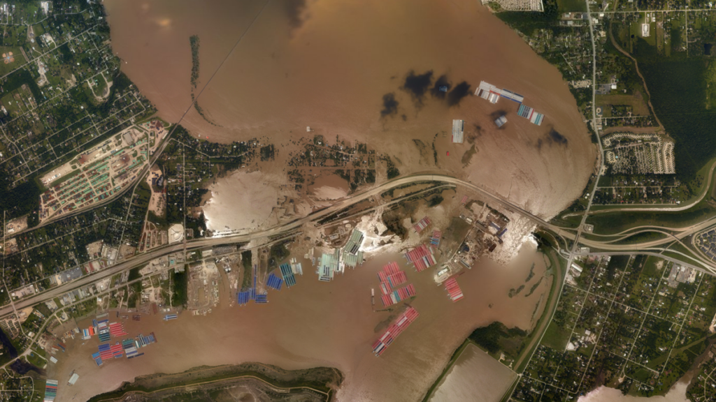 Aerial view of flooding in around Houston, Texas.