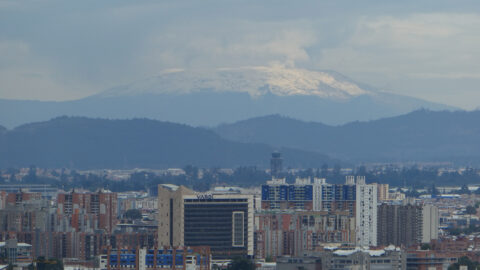 Nevado del Ruiz volcano seen on a cloudless morning from the western hills of Bogotá
