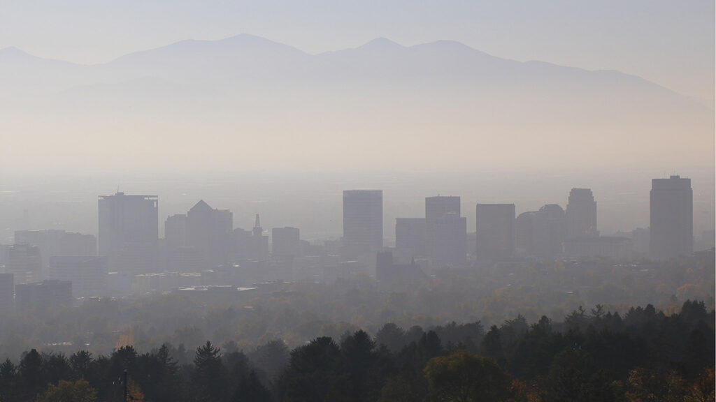 Smog hangs over Salt Lake City, Utah.