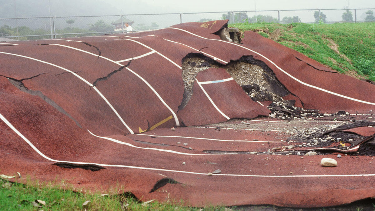 High school running track in Taiwan crossed by the Chelungpu fault