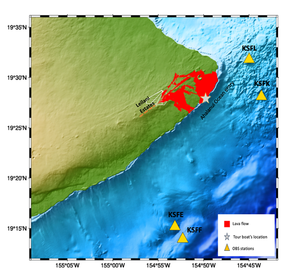 A map of the southeastern tip of the Big Island in Hawaii.