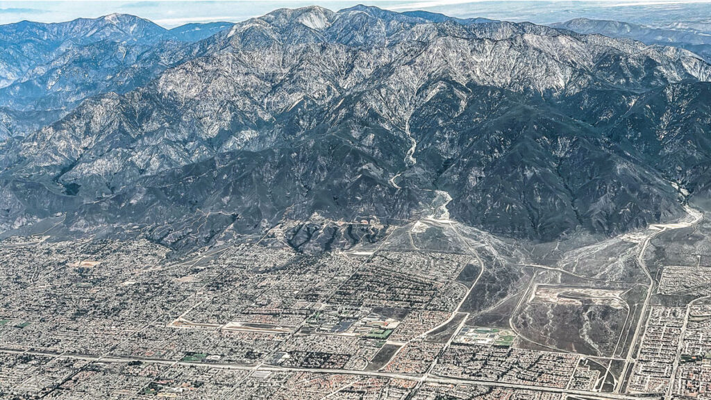 View of the Los Angeles basin with mountains in the background