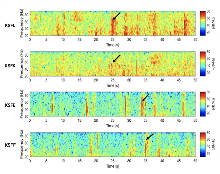 A series of figures showing the frequency of underwater noise measured by hydrographs.
