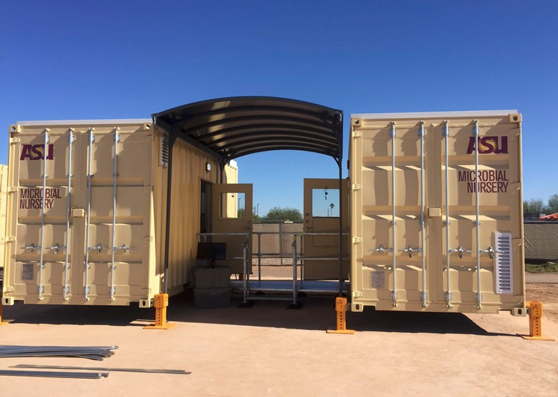 A mobile, on-site biocrust nursery grows biocrusts for restoration projects.