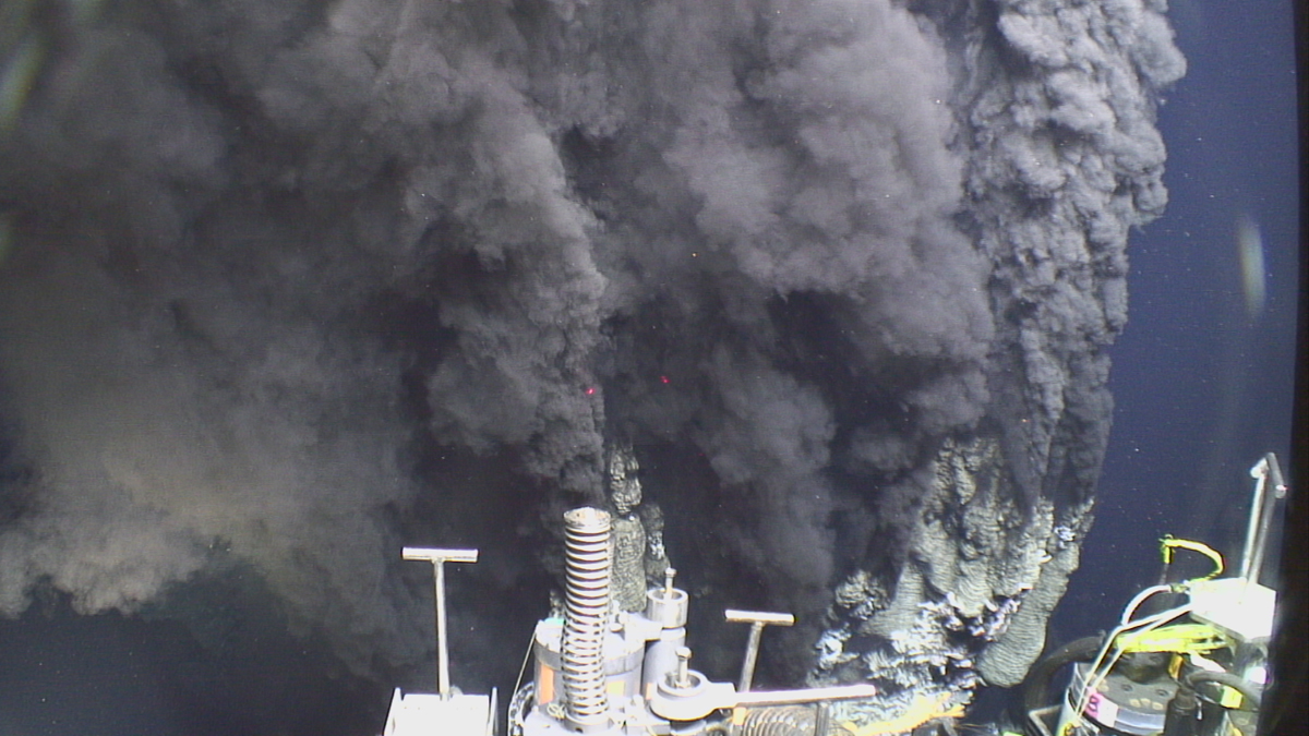 Hydrothermal vent spewing black smoke.