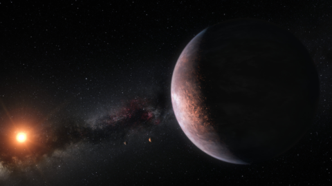 Illustration of an exoplanet in the foreground with other exoplanets and their host star in the distance