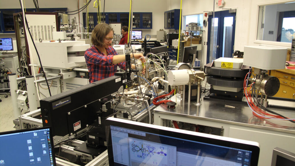 A research geologist works in the U.S. Geological Survey Argon Geochronology Laboratory in Denver, Colo.