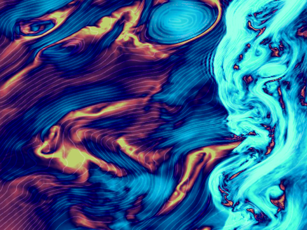 Image of the magnetic field pattern of a shock propagating in turbulent plasma.