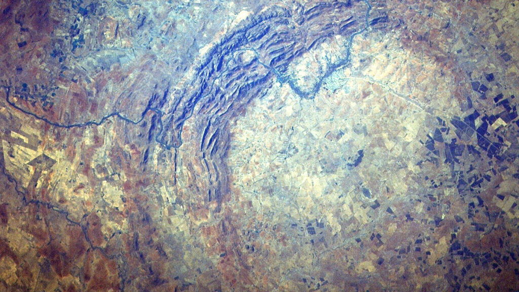 A satellite view of the Vredefort impact structure in South Africa