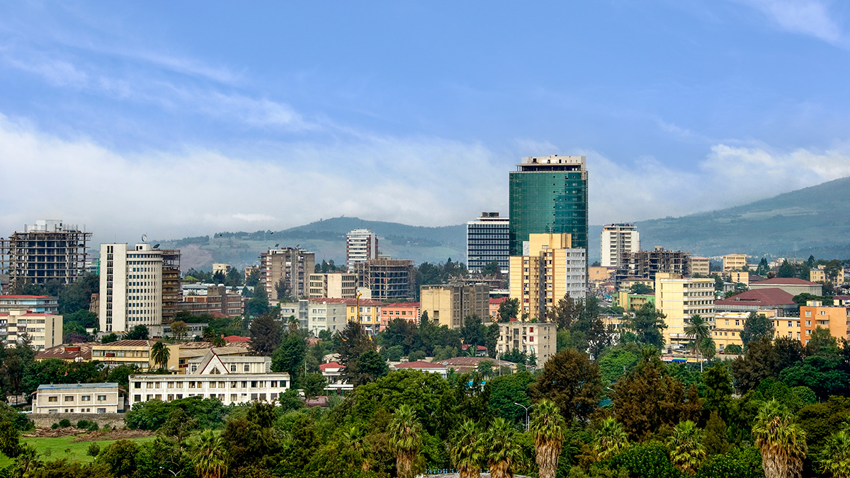 Skyline of the downtown business district of Addis Ababa, Ethiopia