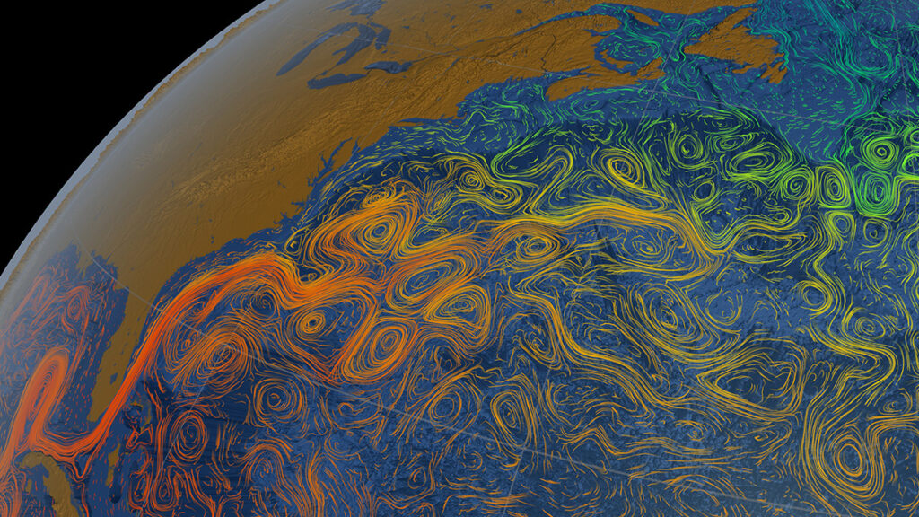 Gulf Stream currents shown in various colors
