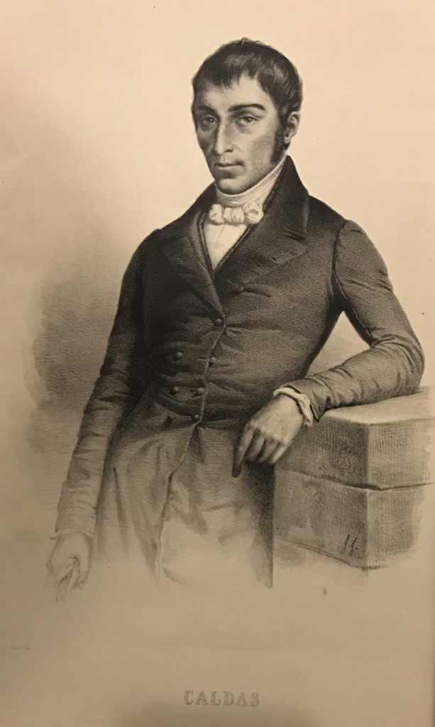 Black and white portrait of Francisco José de Caldas.