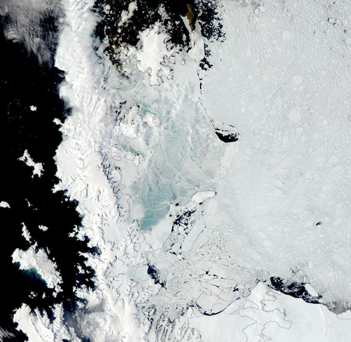 Satellite image of ice shelf.