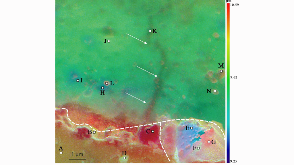 Image of the meteorite Allen Hills 83100 illustrating spectral differences