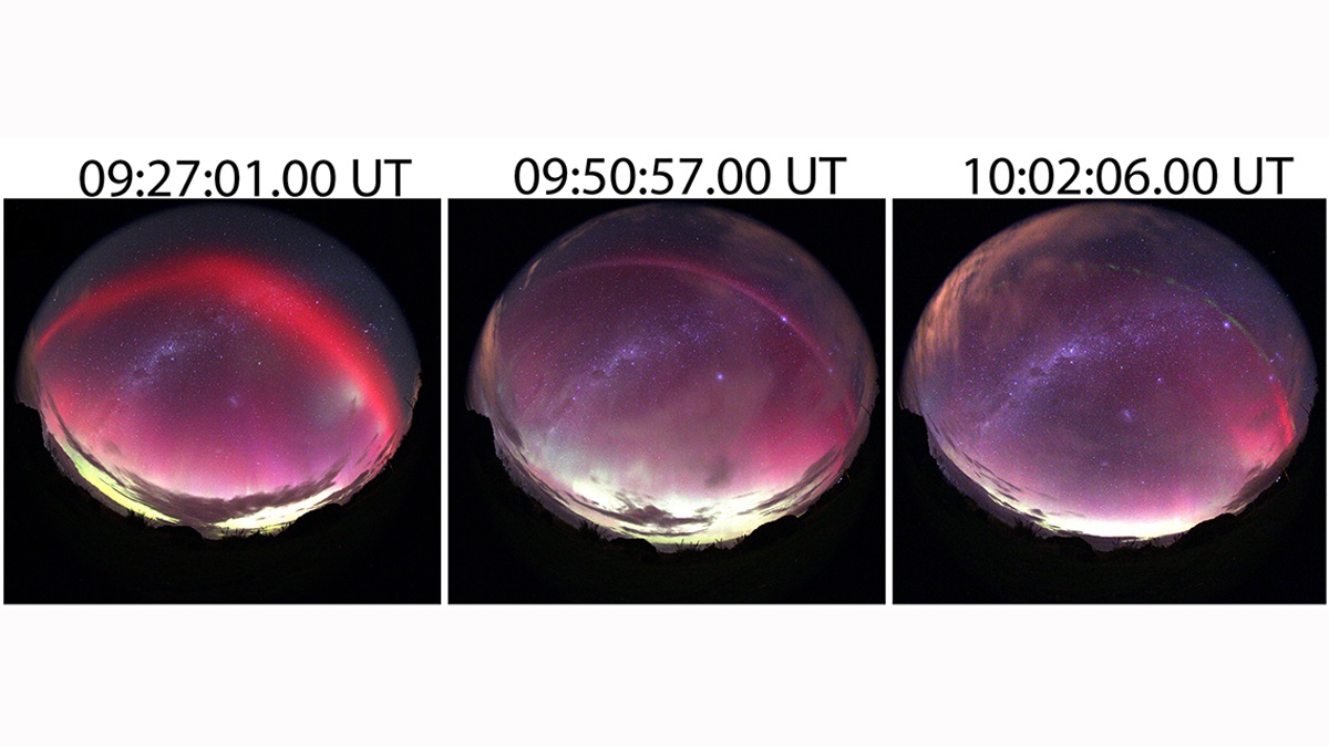 Three auroral images taken by a citizen scientist in Dunedin, New Zealand.