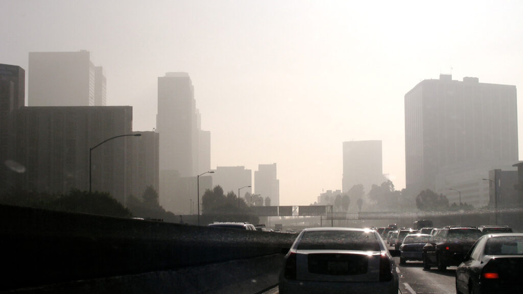 Smog in downtown Los Angeles as seen from a nearby freeway