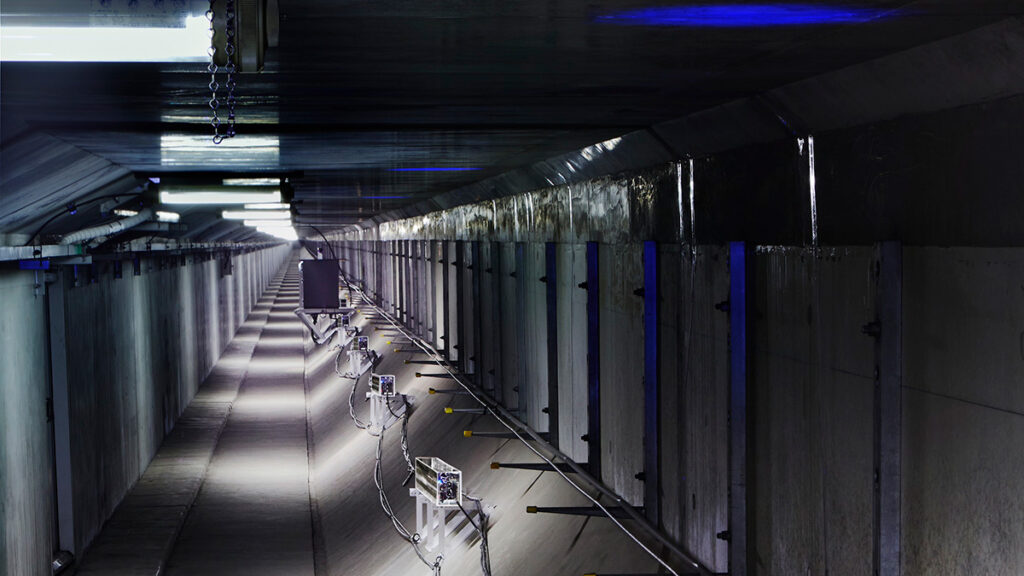 Muon detectors in a tunnel under Tokyo Bay
