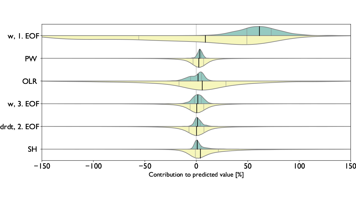Graph showing contribution of each large-scale atmospheric variable on the y-axis to predicted total convective area.
