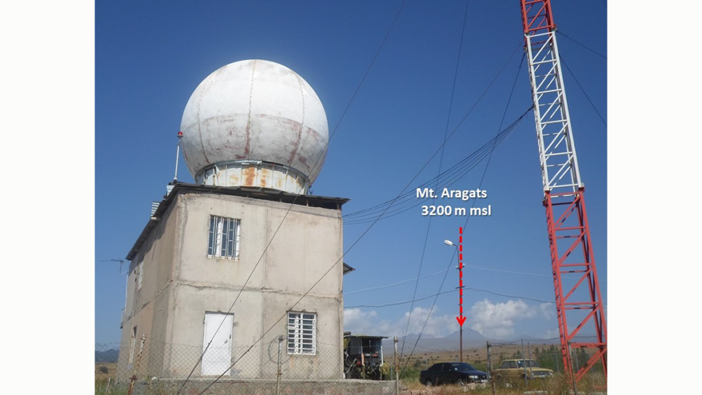 Photo of S-band radar site with Mt. Aragats in the background.