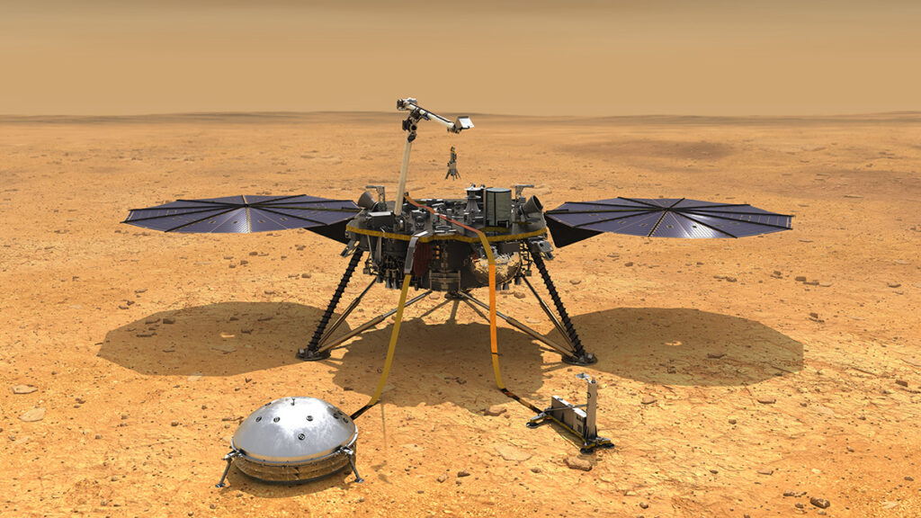 An artist’s rendering of InSight on the surface of Mars