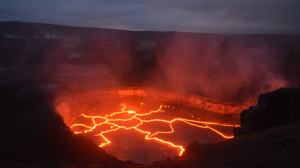 Lava in the Halemaʻumaʻu crater in the Kīlauea volcano.