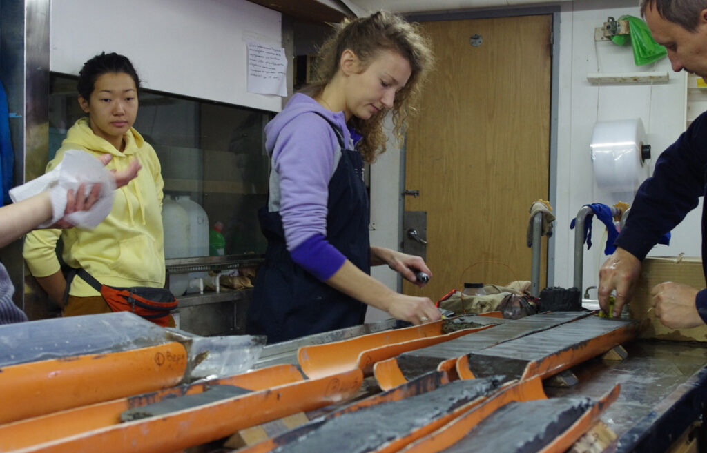 Scientists study sediment cores extracted from fjords in Novaya Zemlya