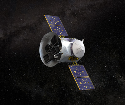 A space telescope against a background of stars
