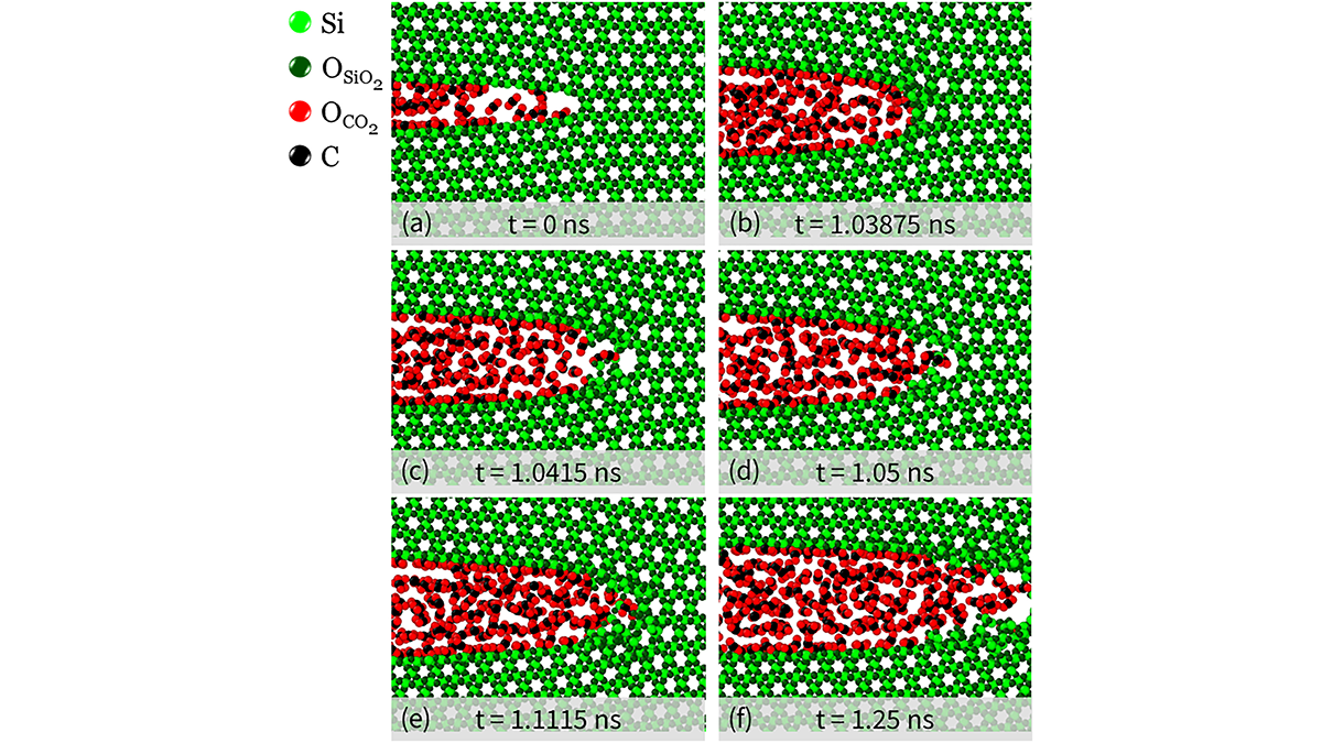 Simulations of crack initiation in a quartz grain.
