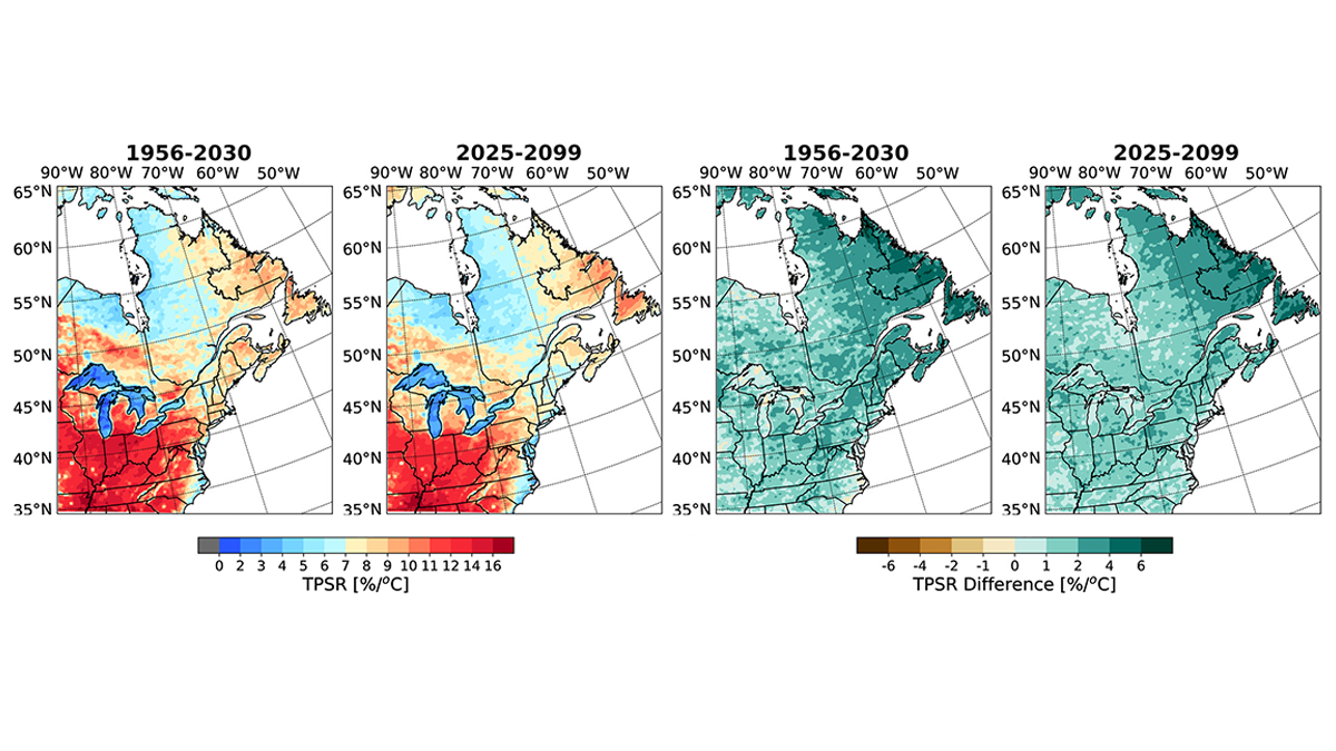 4 maps showing temperature-precipitation scaling rate and differences in scaling rate.
