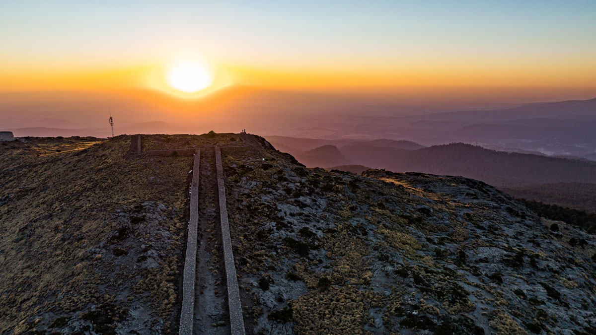 Aerial image of the sunrise on Mount Tlaloc