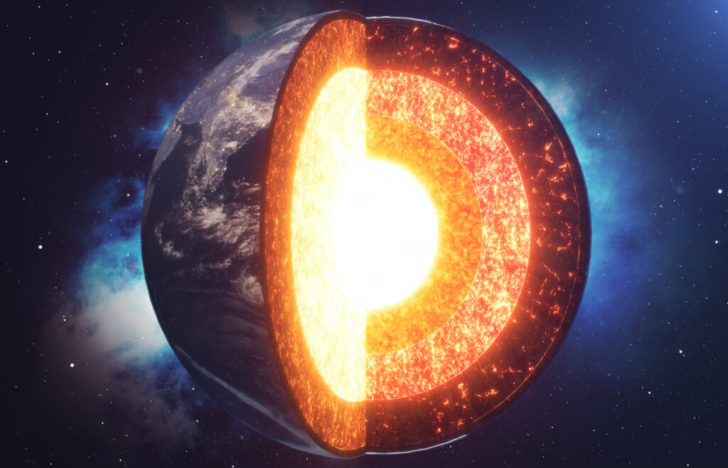 An illustration showing a cross section of Earth