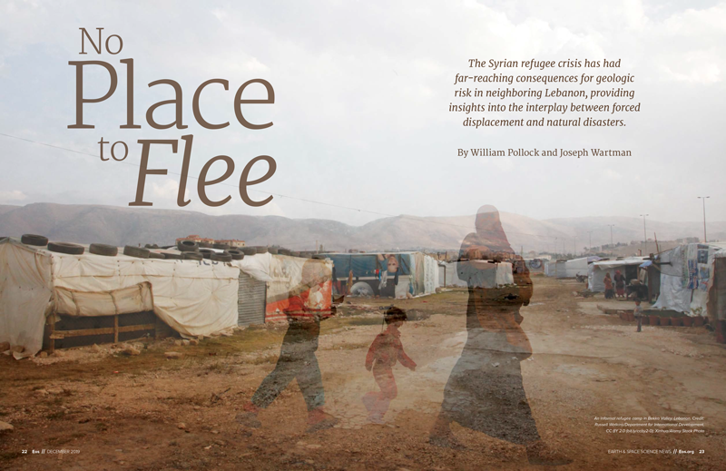 Two-page opening spread of the feature article “No Place to Flee”