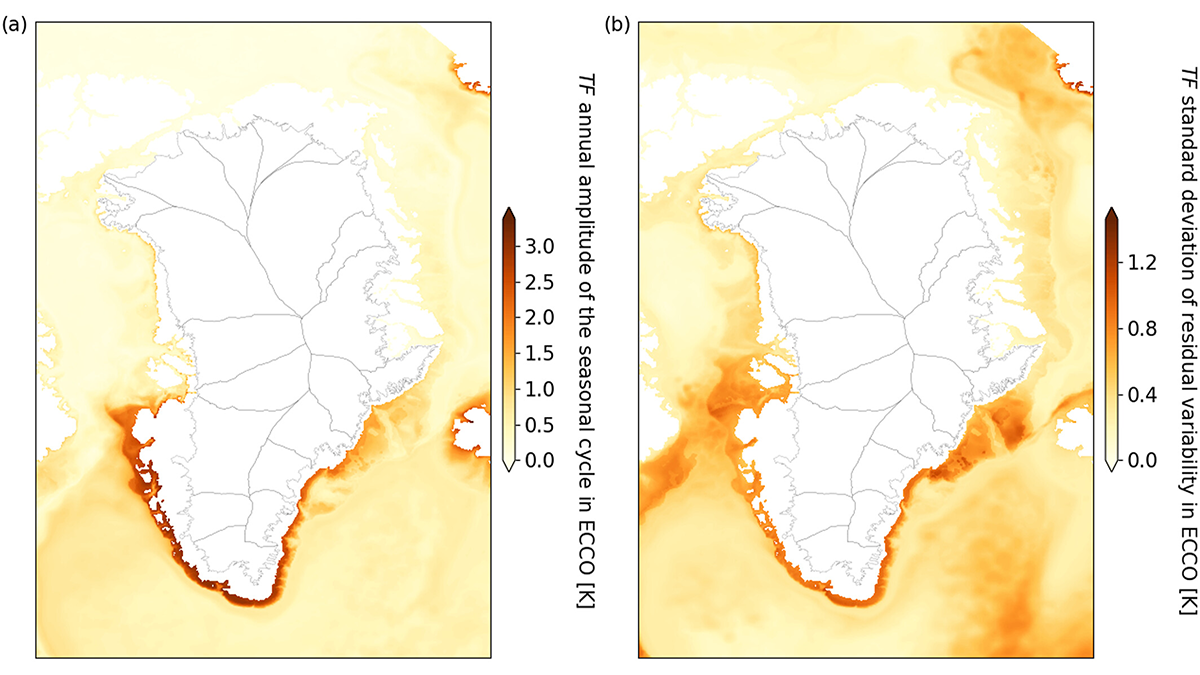 Maps showing the high-resolution ocean model ECCO.