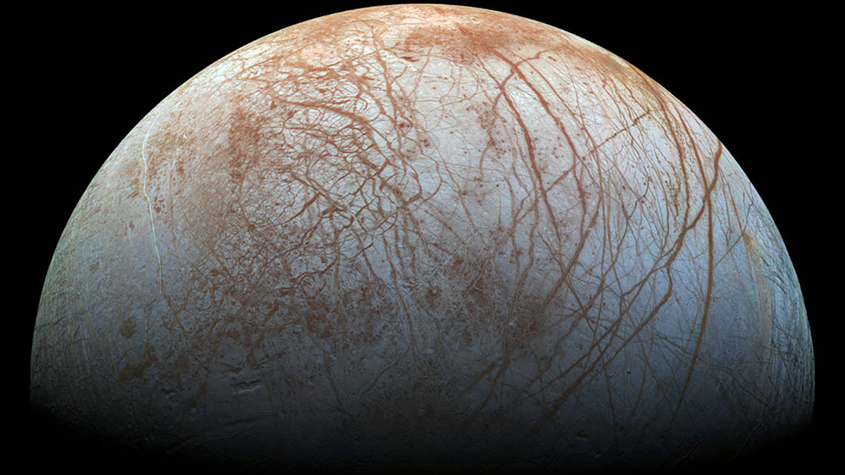Photo of the surface of Jupiter’s icy moon, Europa.
