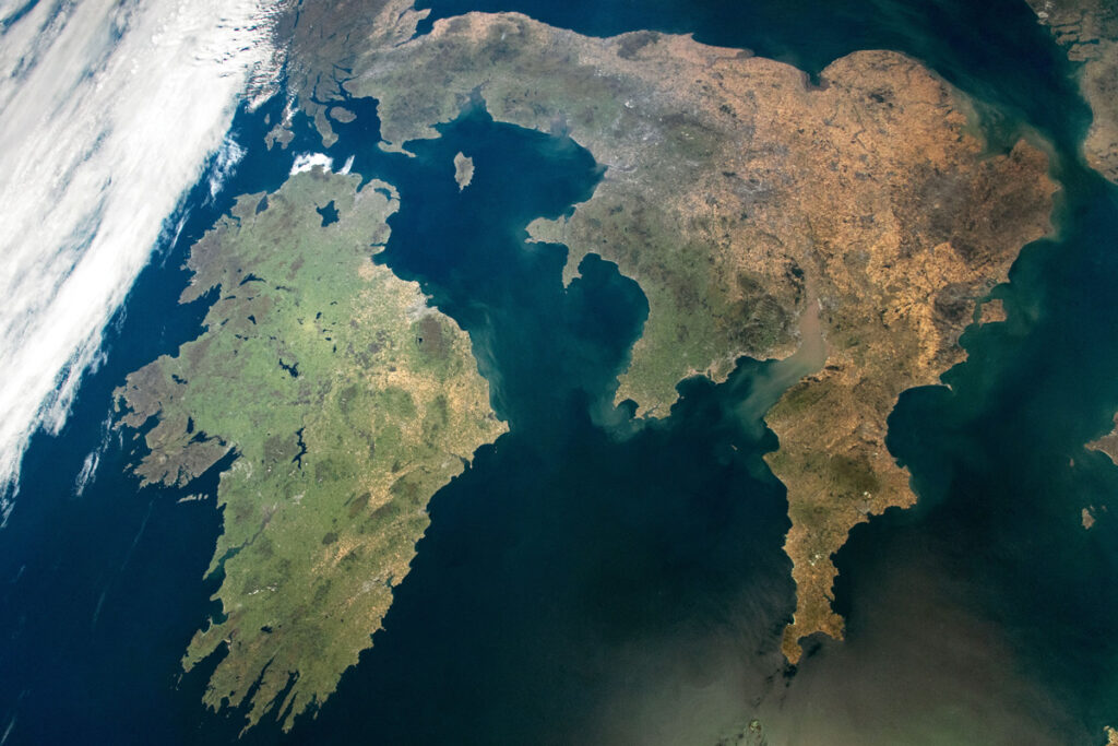 A picture of Ireland and Britain taken from space
