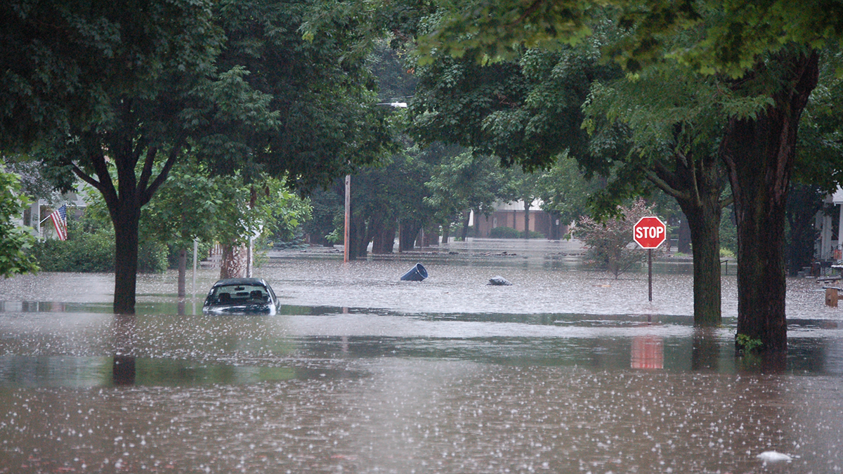 Photo of a flooded neighborhood.