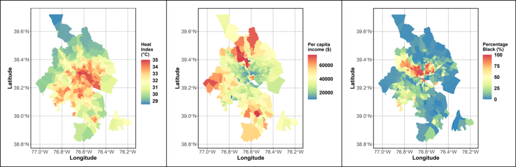 Side-by-side maps of rainbow-colored polygons