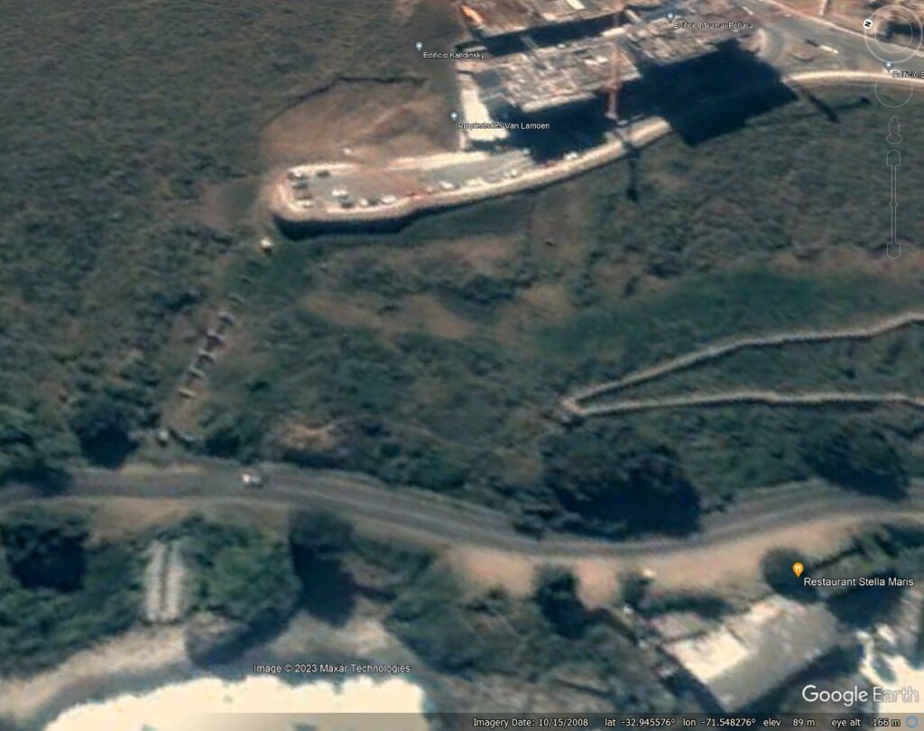 Archive Google Earth image of the site large erosive landform at Viña del Mar in Chile.  