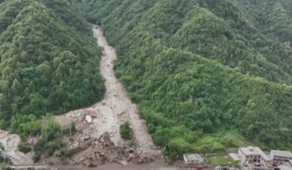 The aftermath of a debris flow on 11 August 2023 at Weiziping in Shaanxi Province, China.
