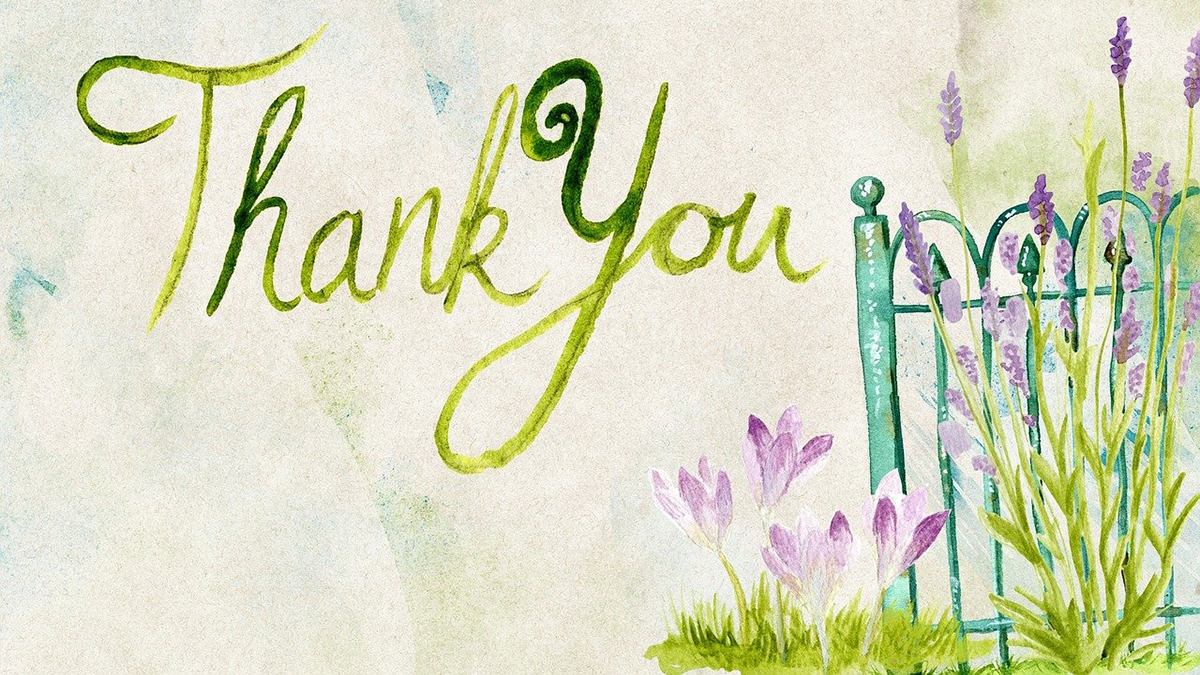Water color painting of the words "Thank you".