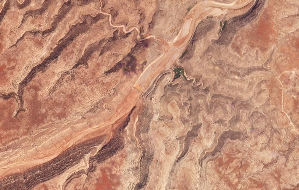 Satellite image of the site of the Al Bilal Dam in Wadi Derna, Libya. 
