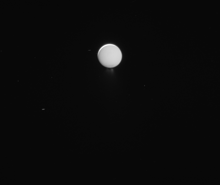 Icy plumes spill from Enceladus’s south pole in this sequence of images from the Cassini spacecraft.